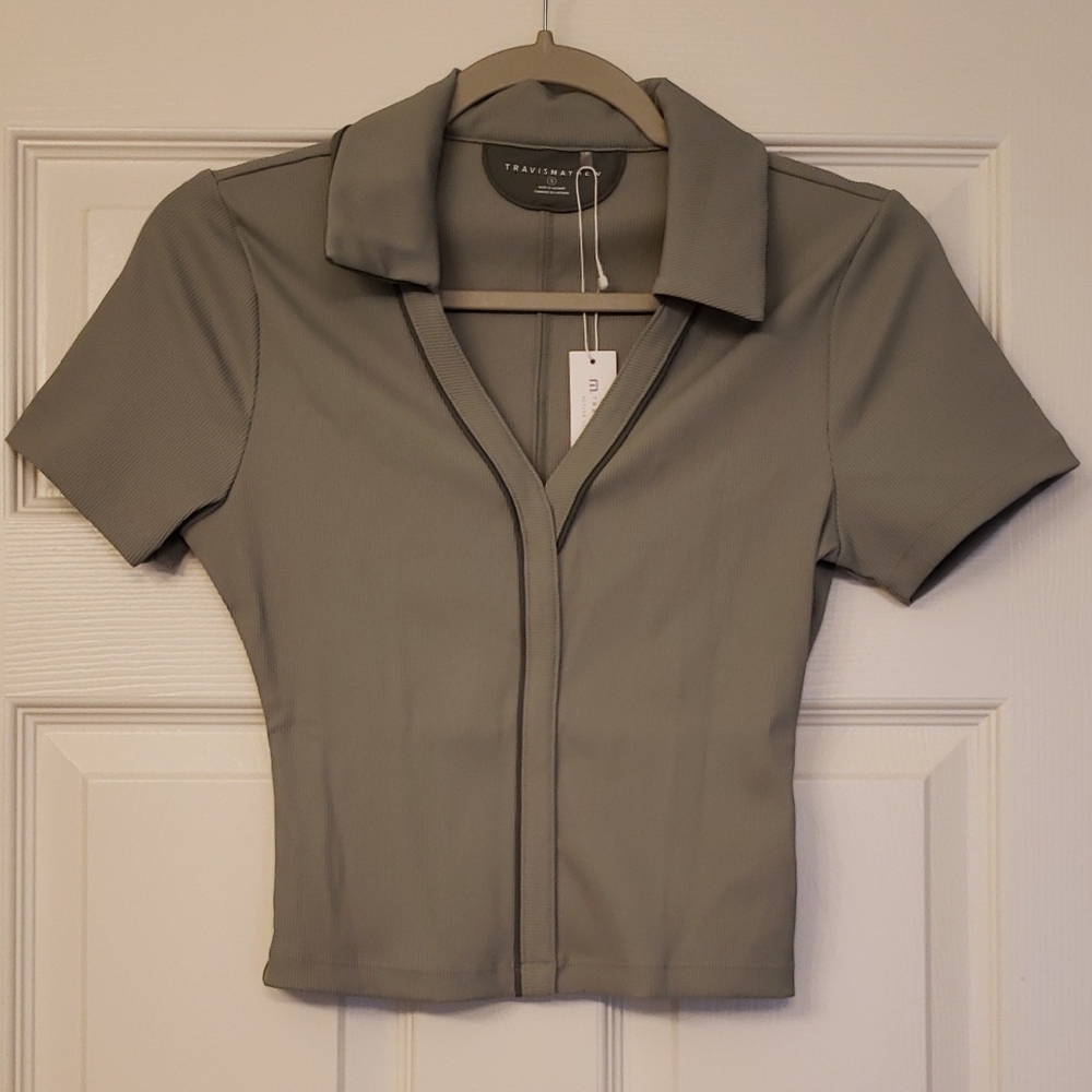 Travis Mathew Green Short Sleeve Fitted Button Down